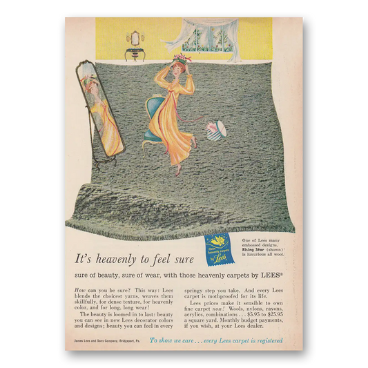 1959 Lees Carpet Heavenly To Feel Sure Vintage Magazine Print Ad