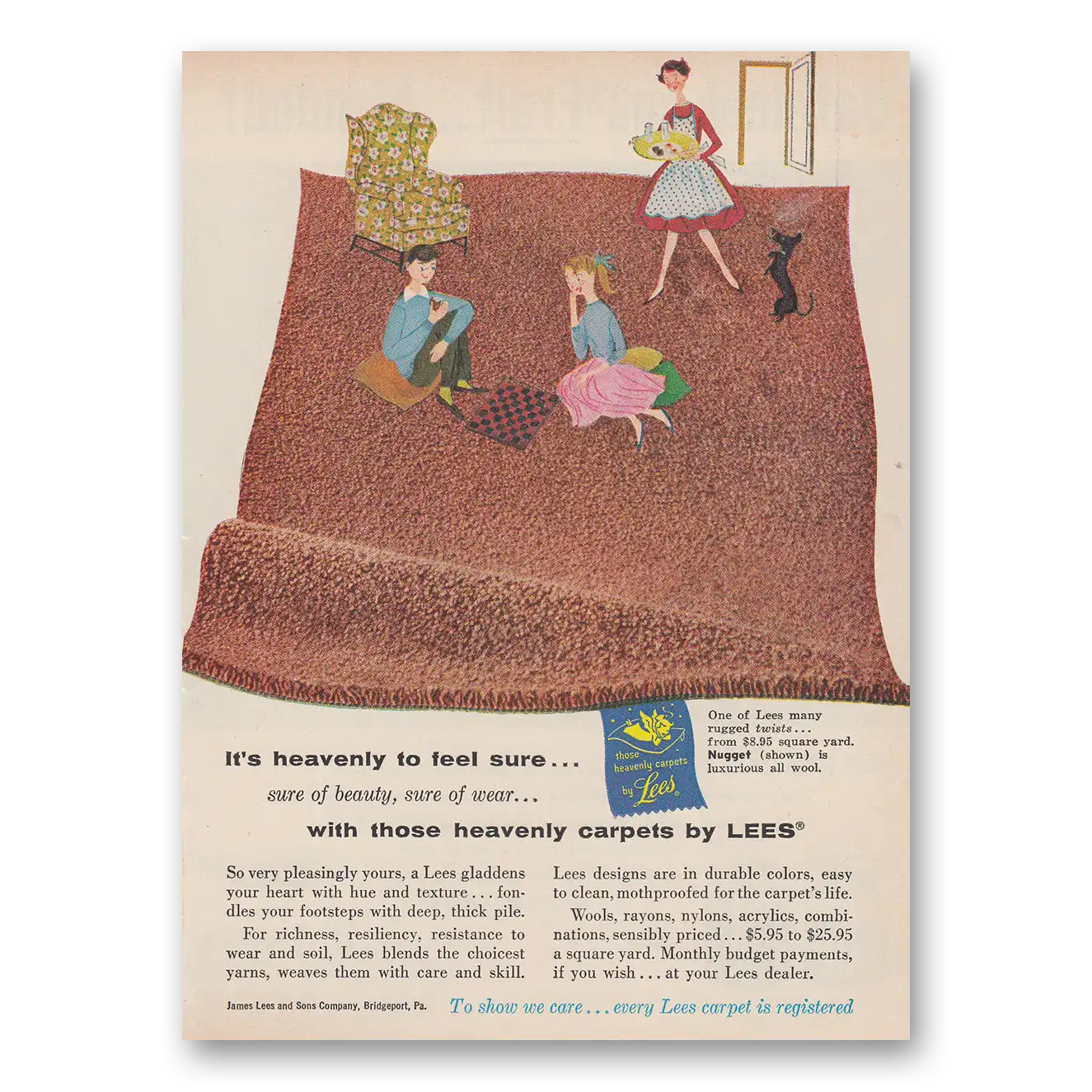 1959 Lees Carpet Heavenly to Feel Vintage Magazine Print Ad