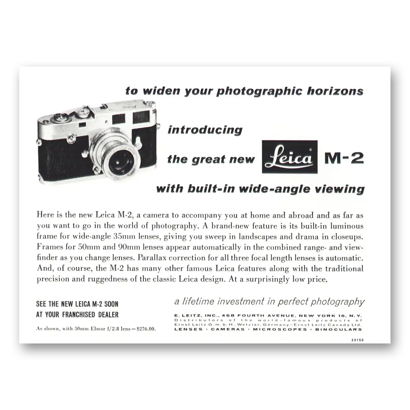 1959 Leica Widen Photographic Horizons Vintage Magazine Print Ad