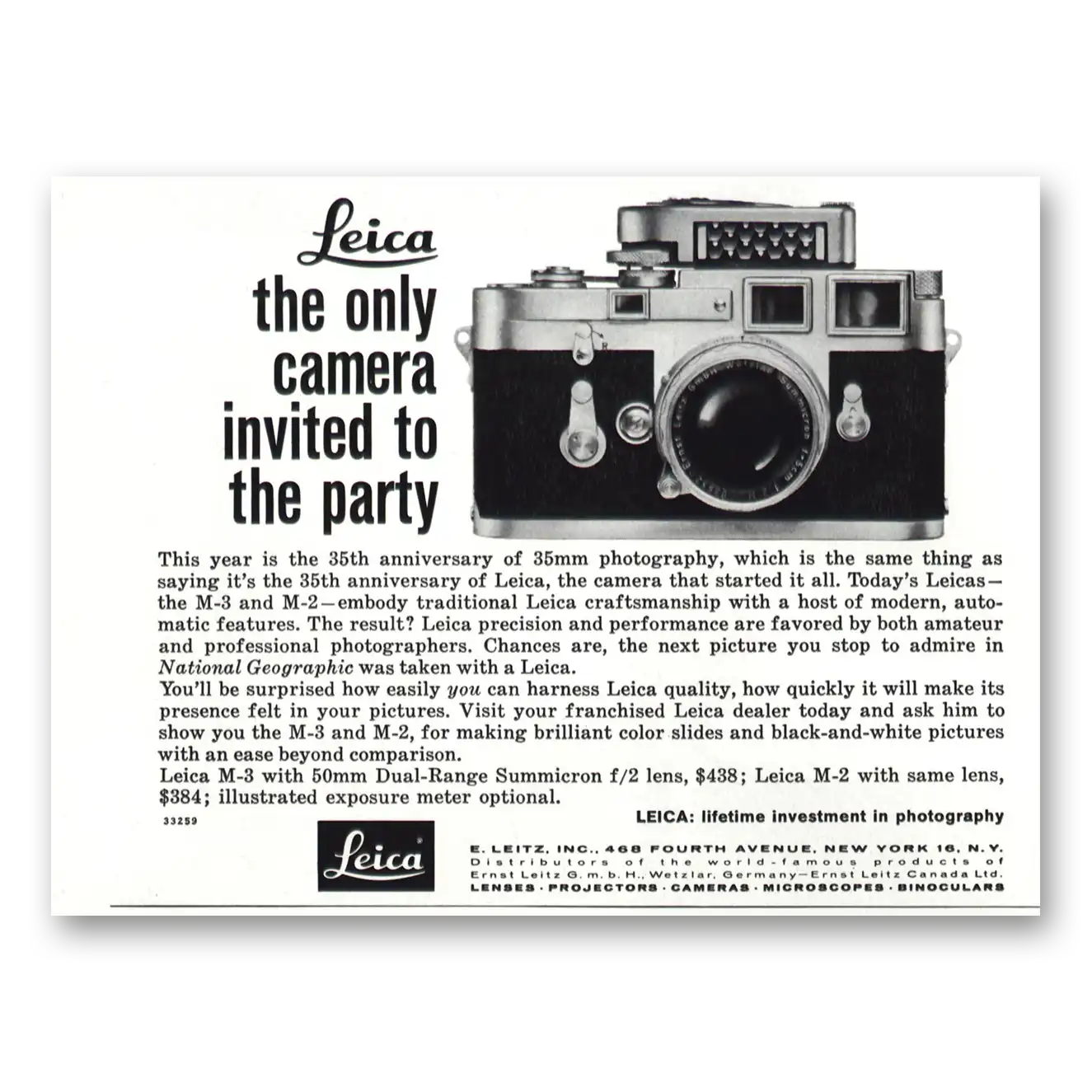 1959 Leica Cameras Invited to the Party Vintage Magazine Print Ad