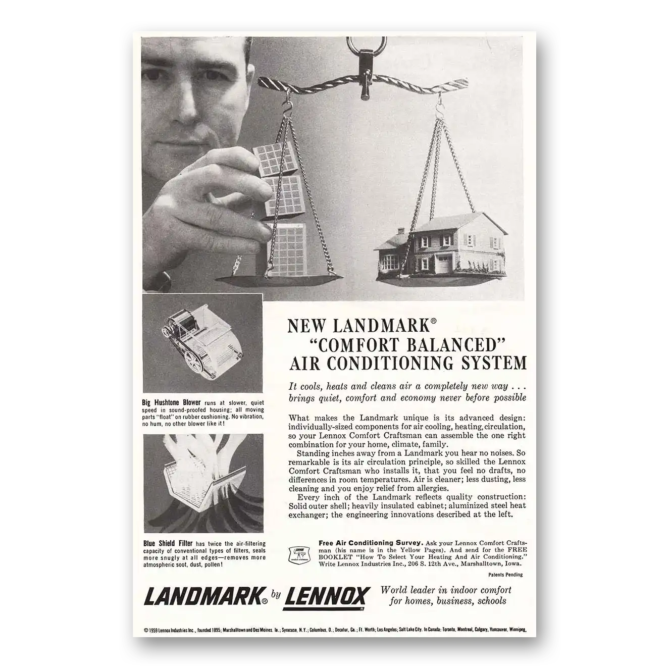 1959 Landmark Air Conditioning Balanced Air Conditioning Vintage Magazine Print Ad