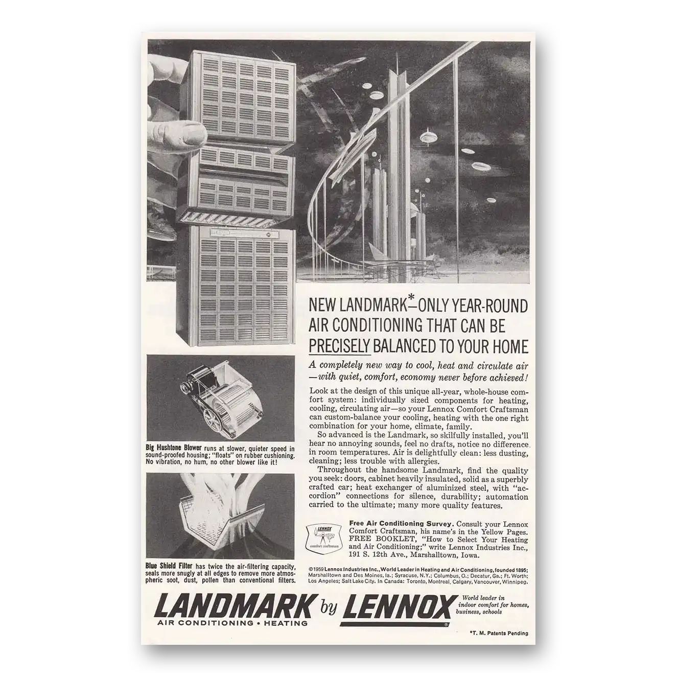 1959 Landmark Air Conditioning Precisely Balanced Vintage Magazine Print Ad