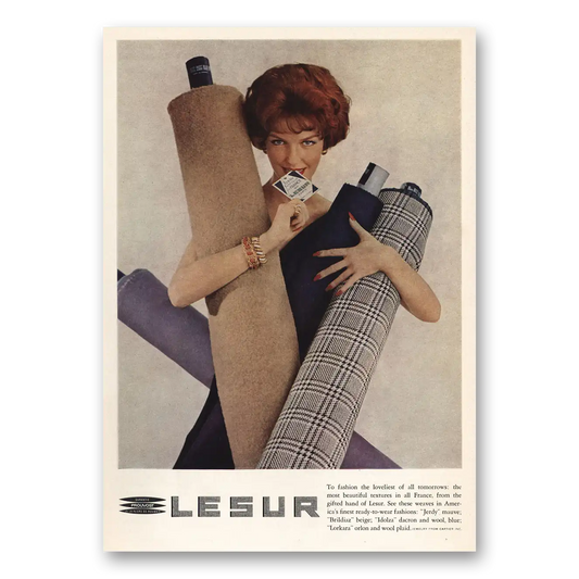 1959 Lesur Fabrics Fashion Loveliest of All Tomorrows Vintage Magazine Print Ad