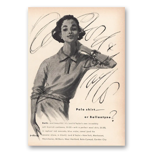 1959 Lord & Taylor Polo Shirt or Ballantyne Vintage Magazine Print Ad