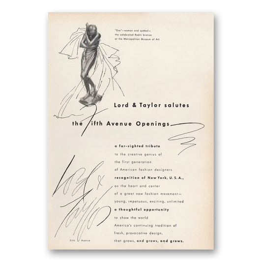 1959 Lord & Taylor Salutes the Fifth Avenue Openings Vintage Magazine Print Ad