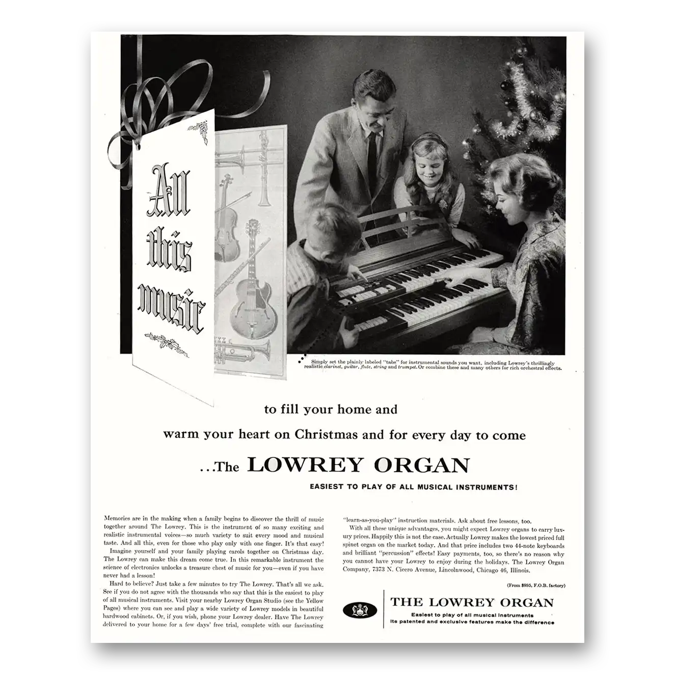 1959 Lowrey Organs Warm Your Heart on Christmas Vintage Magazine Print Ad