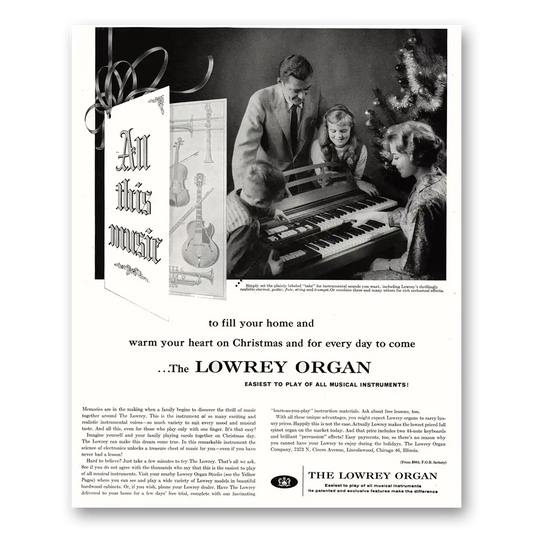 1959 Lowrey Organs Warm Your Heart on Christmas Vintage Magazine Print Ad