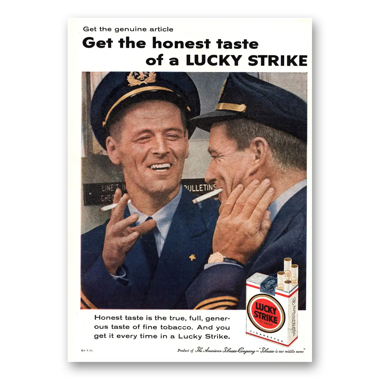 1959 Lucky Strike Cigarettes Get the Honest Taste Vintage Magazine Print Ad