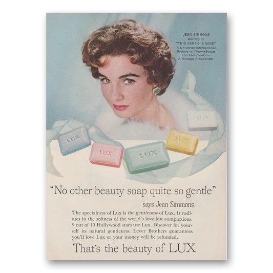 1959 Lux Soap No Other Beauty Soap Quite So Gentle Jean Simmons Vintage Magazine Print Ad