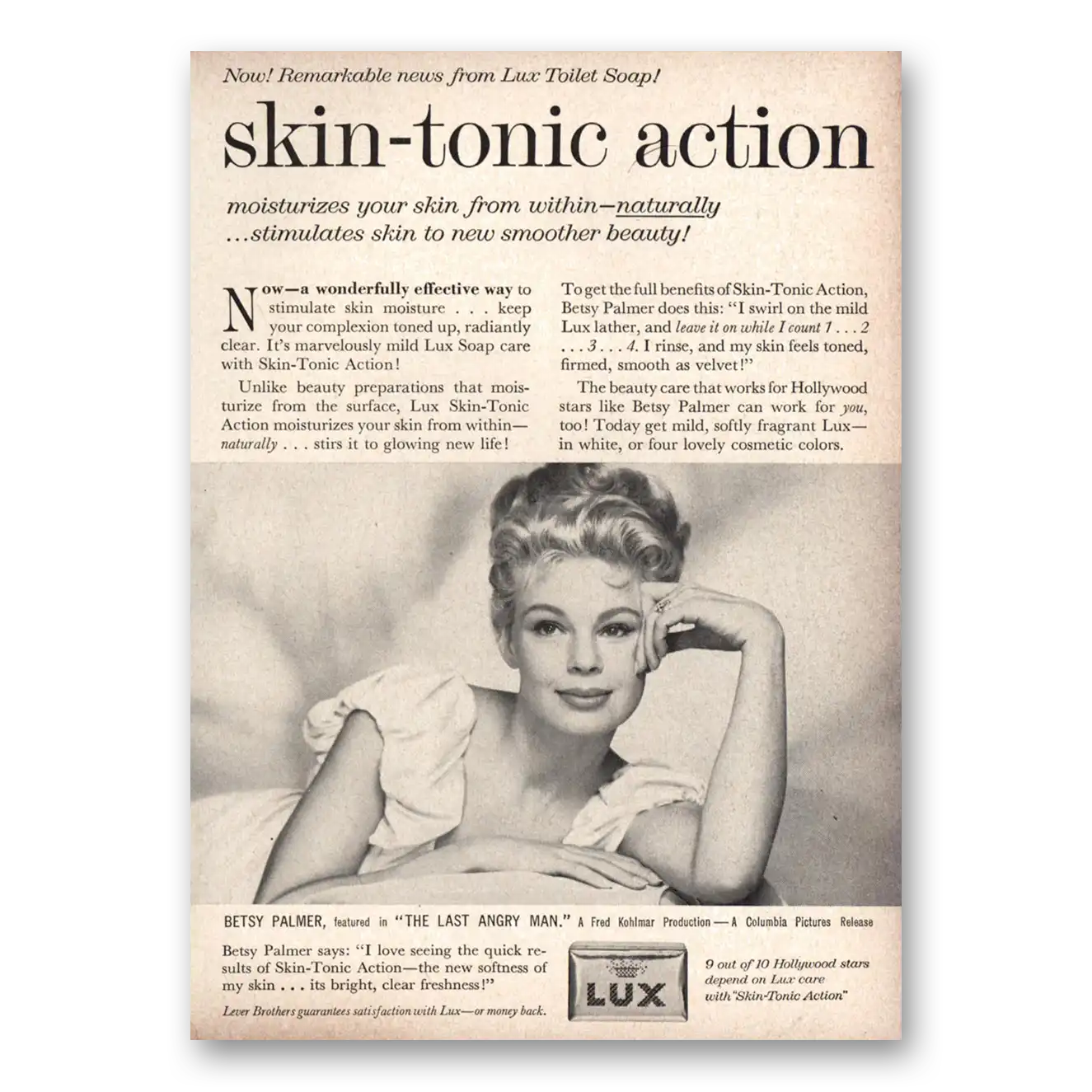 1959 Lux Soap Betsy Palmer Skin Tonic Action Vintage Magazine Print Ad