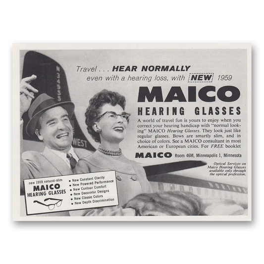 1959 Maico Hearing Aid Hear Normally Hearing Glasses Vintage Magazine Print Ad