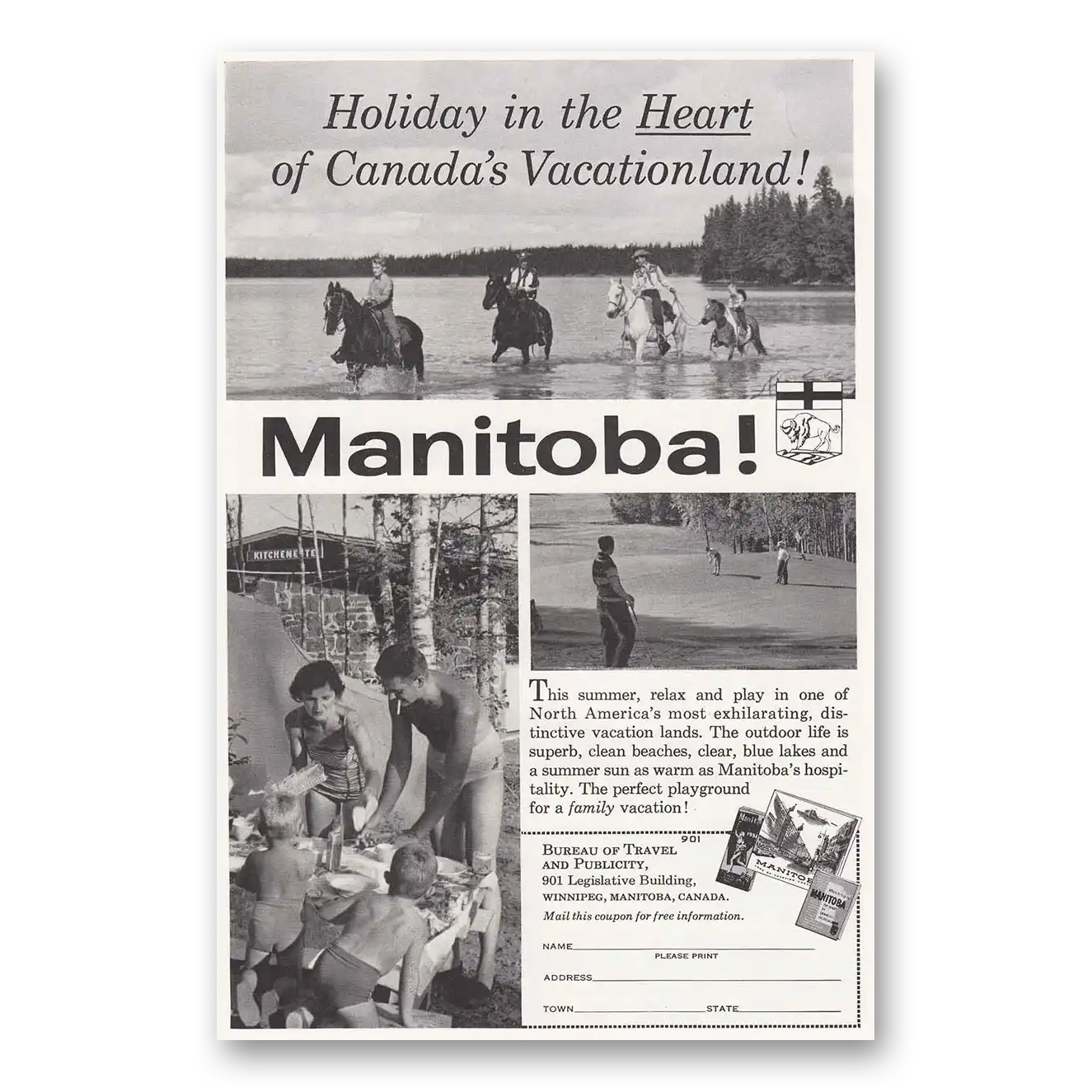 1959 Manitoba Canada Holiday in the Heart Vintage Magazine Print Ad