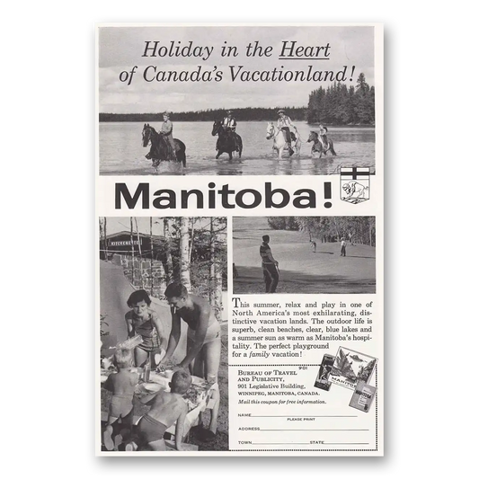 1959 Manitoba Canada Holiday in the Heart Vintage Magazine Print Ad