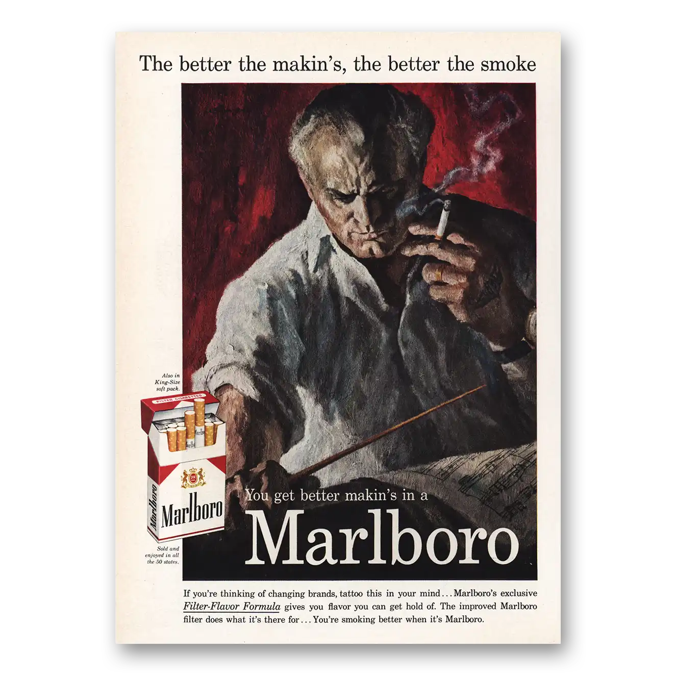 1959 Marlboro Cigarettes Better the Makins the Better the Smoke Vintage Magazine Print Ad