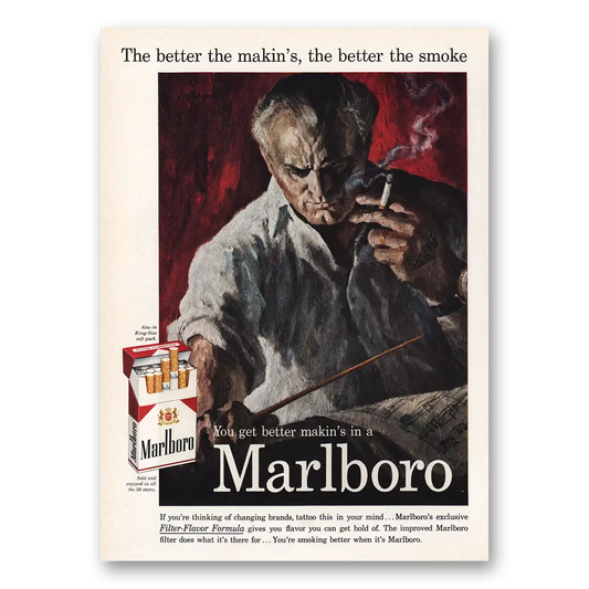 1959 Marlboro Cigarettes Better the Makins the Better the Smoke Vintage Magazine Print Ad