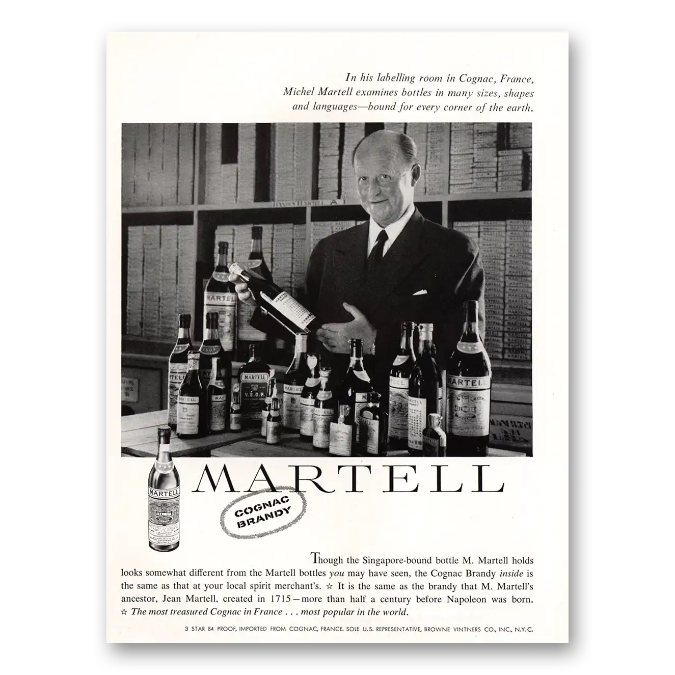 1959 Martell Cognac Brandy Labelling Room in Cognac Vintage Magazine Print Ad