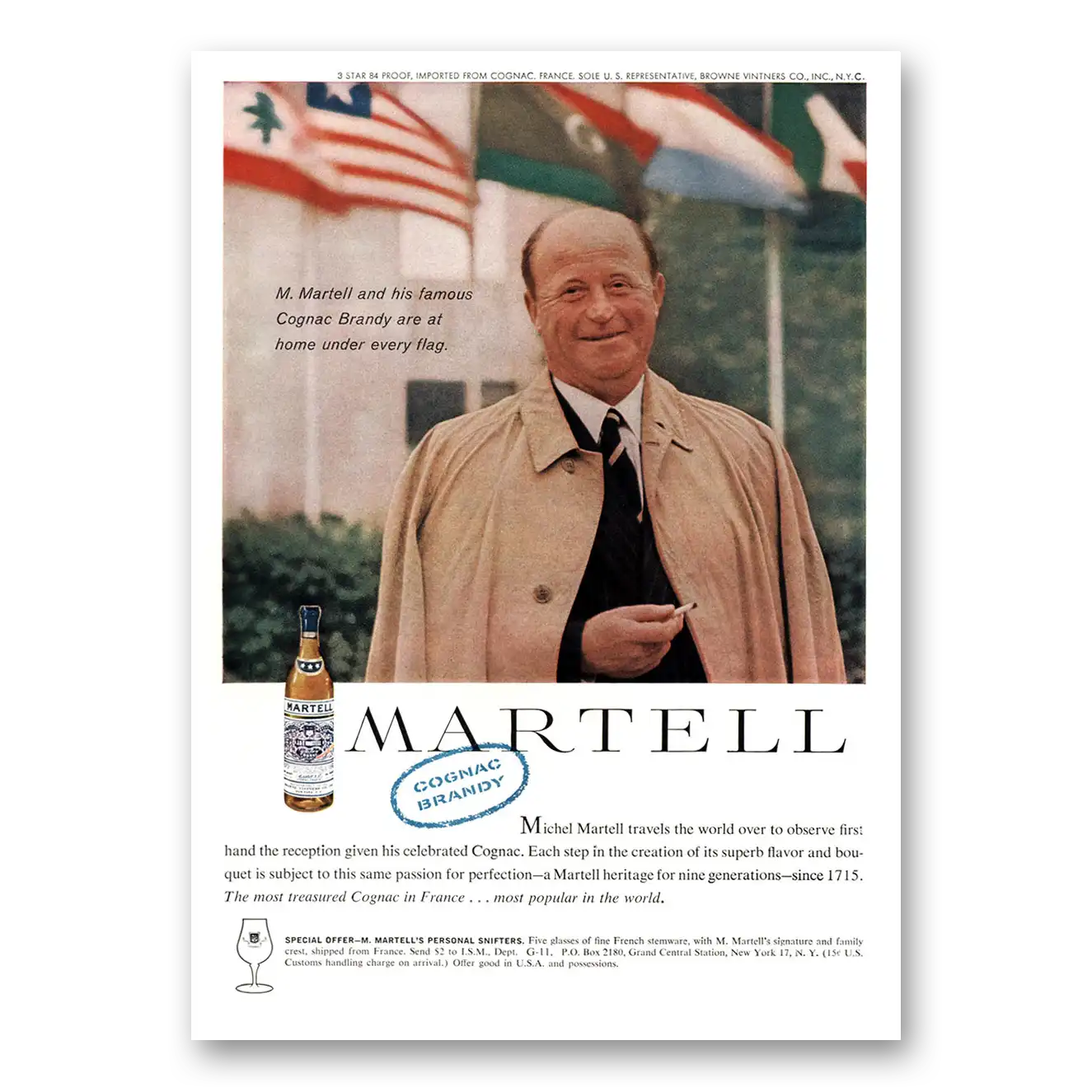 1959 Martell Cognac Michel Martell Travels the World Vintage Magazine Print Ad