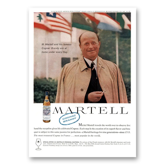 1959 Martell Cognac Michel Martell Travels the World Vintage Magazine Print Ad