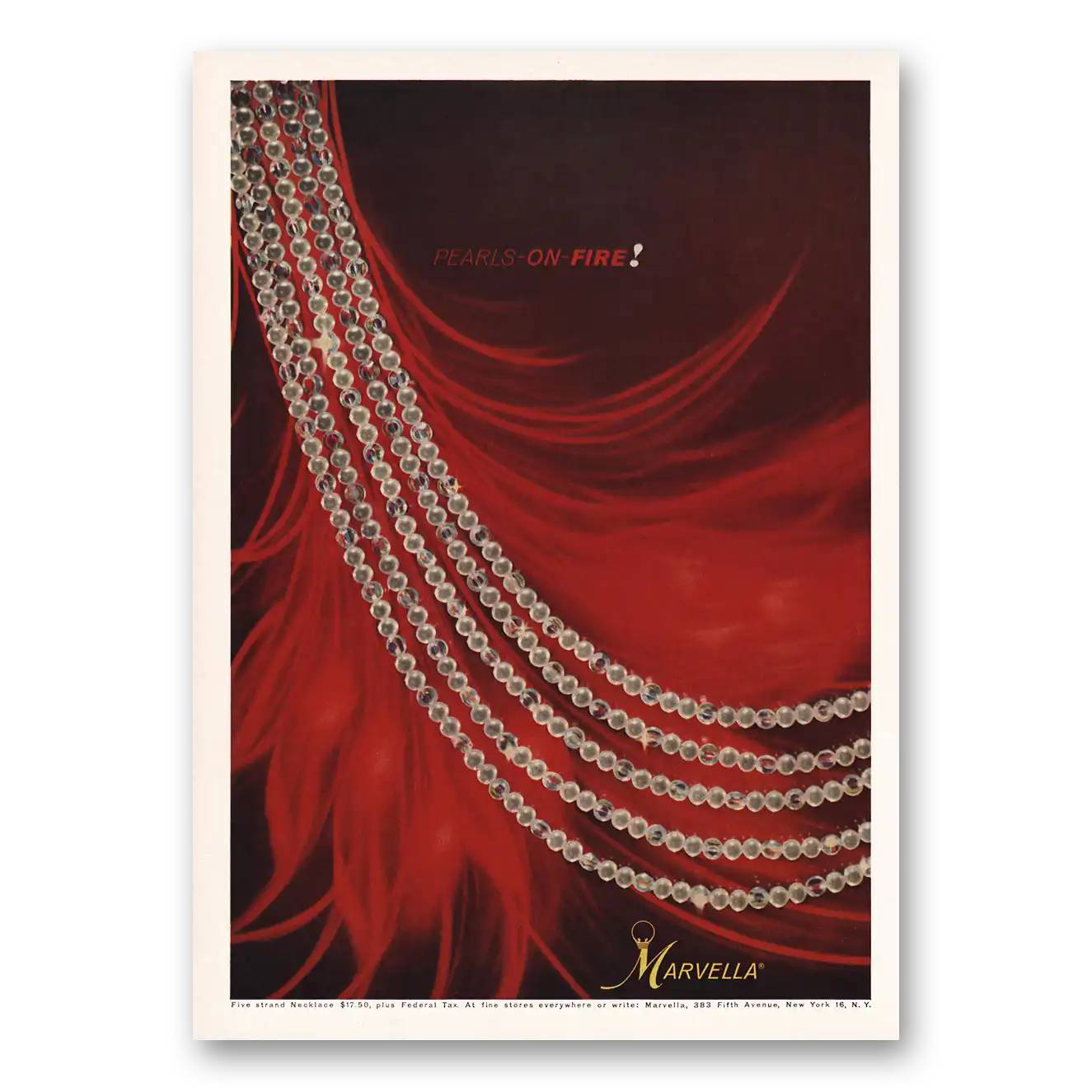 1959 Marvella Jewelry Pearls On Fire Vintage Magazine Print Ad