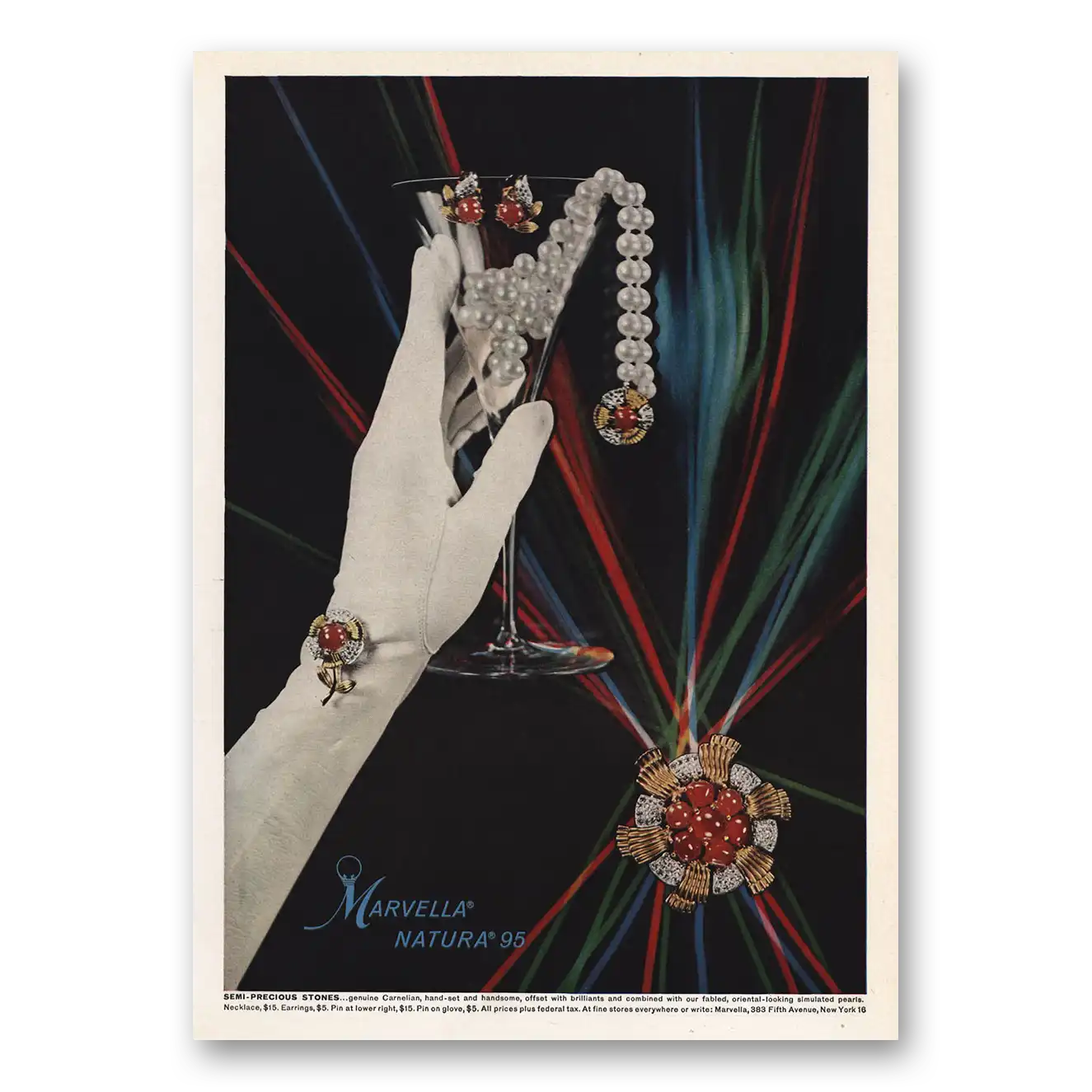 1959 Marvella Jewelry Natura 95 Semi Precious Stones Vintage Magazine Print Ad