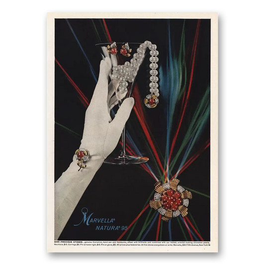 1959 Marvella Jewelry Natura 95 Semi Precious Stones Vintage Magazine Print Ad