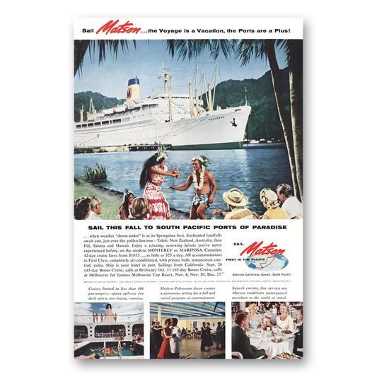 1959 Matson Line Ports of Paradise Monterey Mariposa Vintage Magazine Print Ad