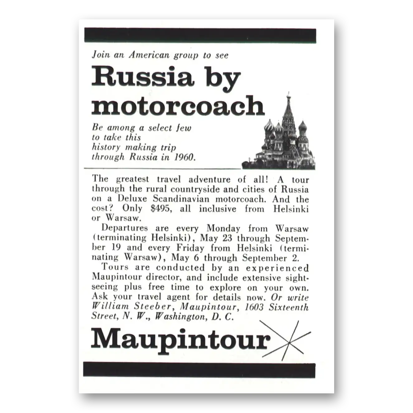 1959 Maupintour Russia by Motorcoach Vintage Magazine Print Ad