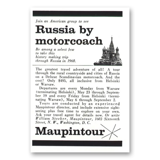 1959 Maupintour Russia by Motorcoach Vintage Magazine Print Ad