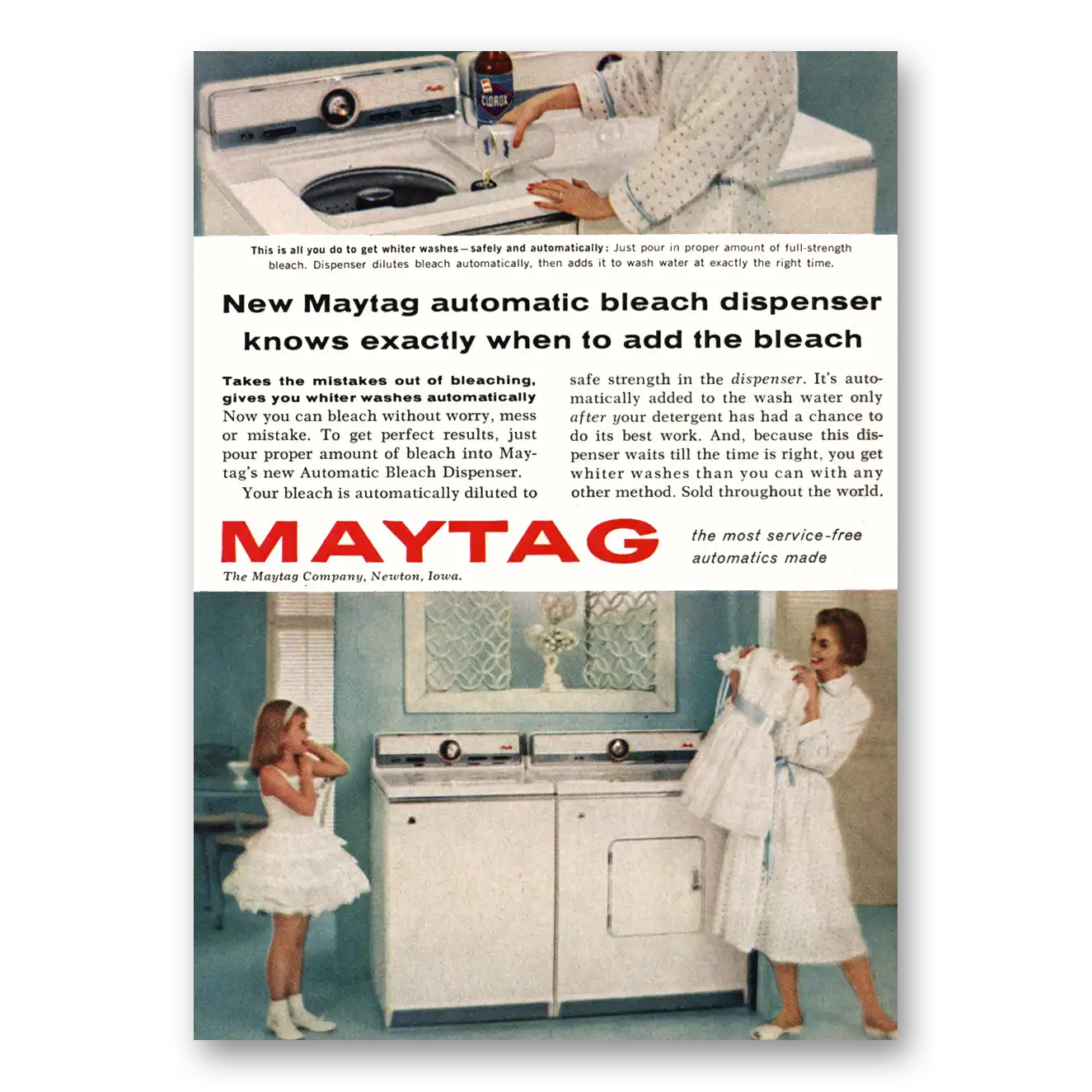 1959 Maytag Washer Dryer Automatic Bleach Dispenser Vintage Magazine Print Ad