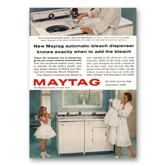 1959 Maytag Washer Dryer Automatic Bleach Dispenser Vintage Magazine Print Ad