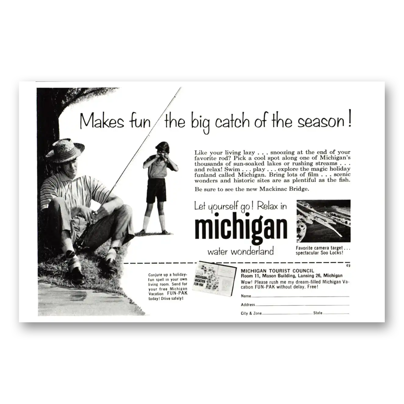 1959 Michigan Big Catch of the Season Vintage Magazine Print Ad