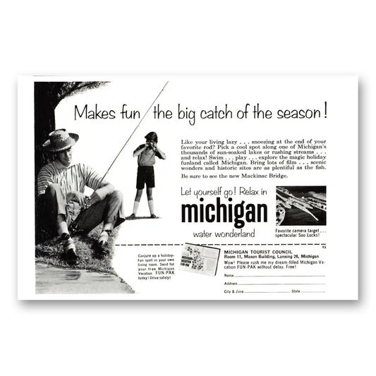 1959 Michigan Big Catch of the Season Vintage Magazine Print Ad