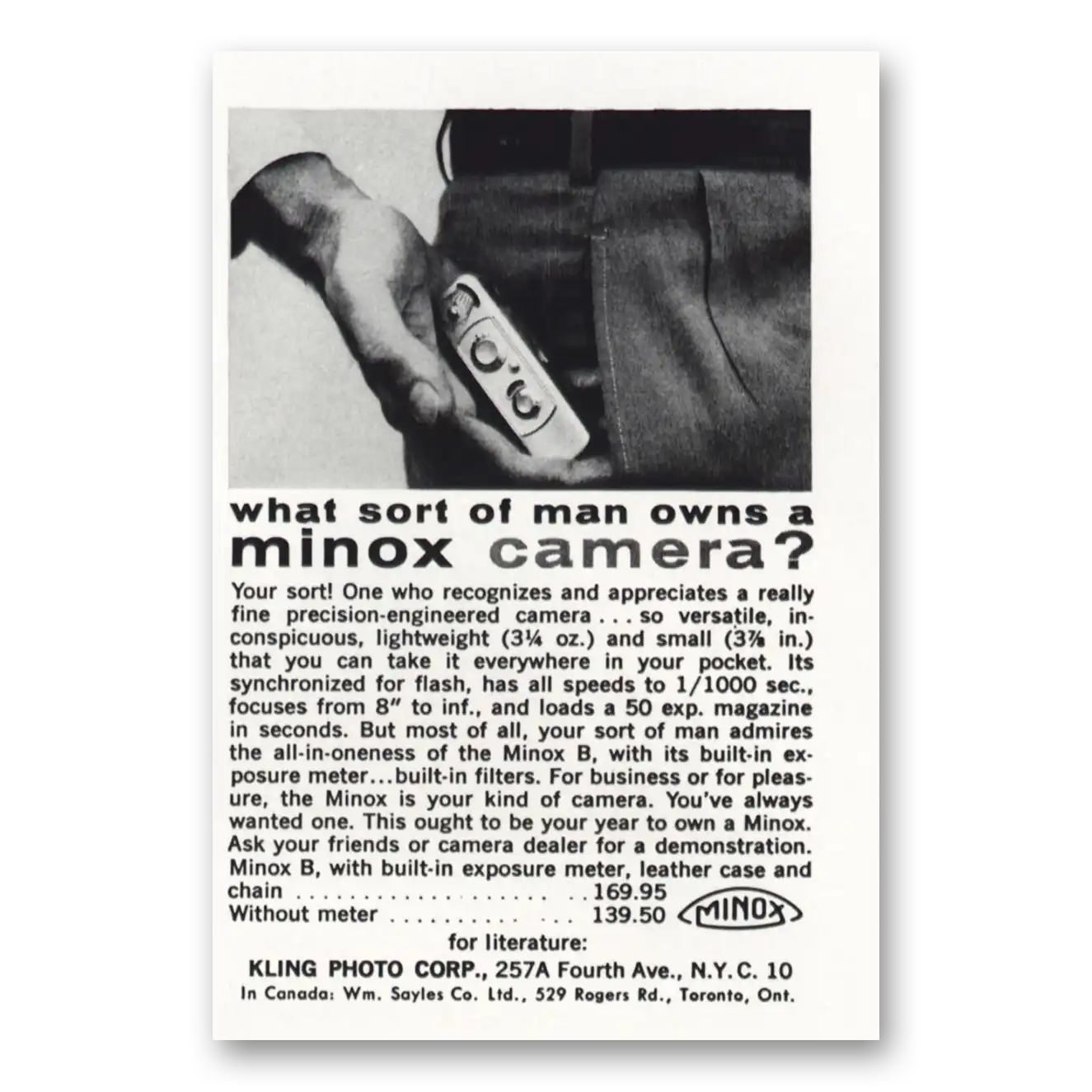 1959 Minox Camera What Sort of Man Vintage Magazine Print Ad