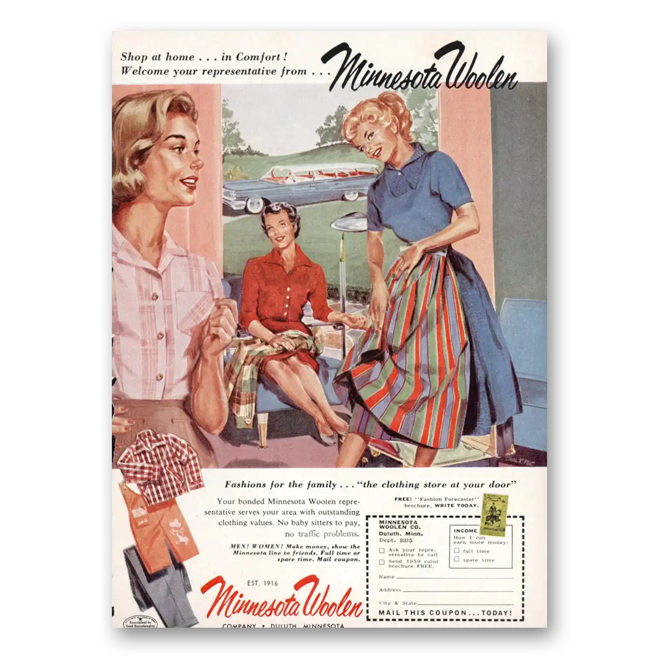 1959 Minnesota Woolen Shop at Home Vintage Magazine Print Ad