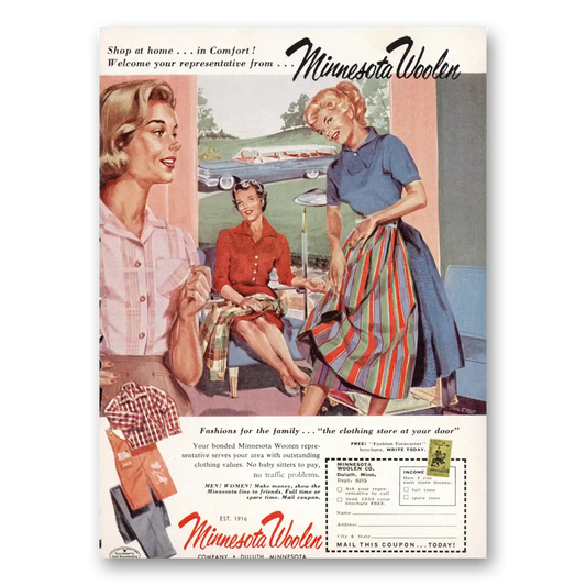 1959 Minnesota Woolen Shop at Home Vintage Magazine Print Ad