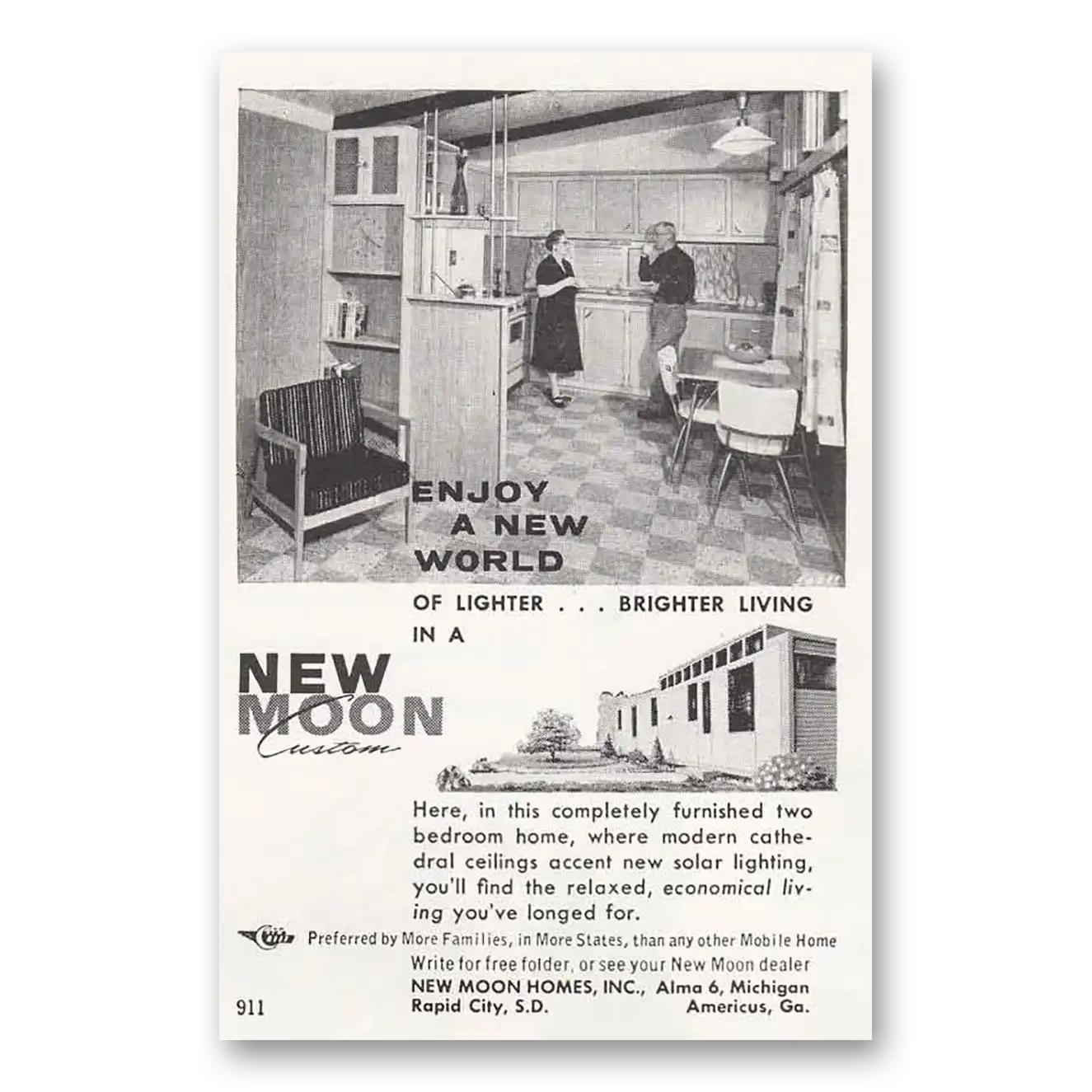 1959 New Moon Homes Lighter Brighter Vintage Magazine Print Ad