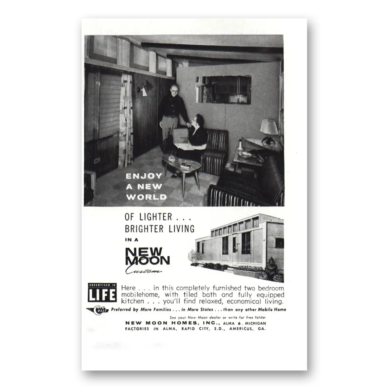 1959 New Moon Homes Lighter Brighter Living Vintage Magazine Print Ad