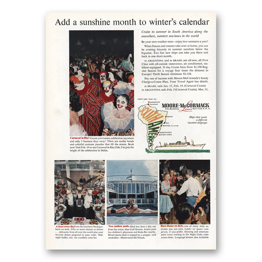 1959 Moore McCormack Lines Add Sunshine Month Winters Calendar Vintage Magazine Print Ad