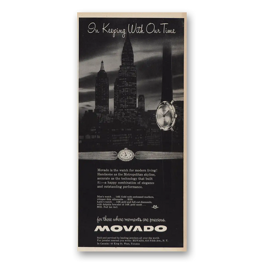 1959 Movado Watch Handsome As Manhattan Skyline Vintage Magazine Print Ad