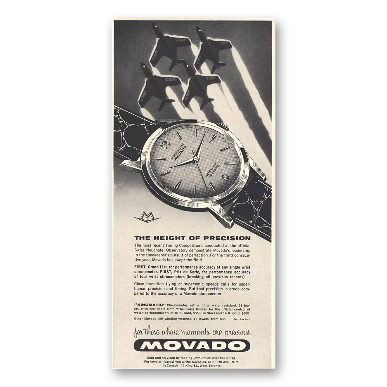 1959 Movado Watch Height of Precision Vintage Magazine Print Ad