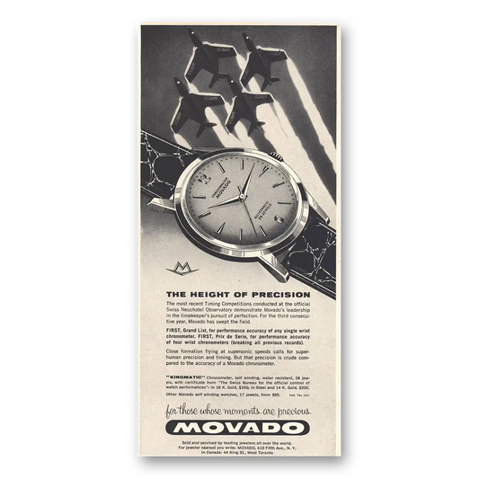 1959 Movado Watch Height of Precision Vintage Magazine Print Ad