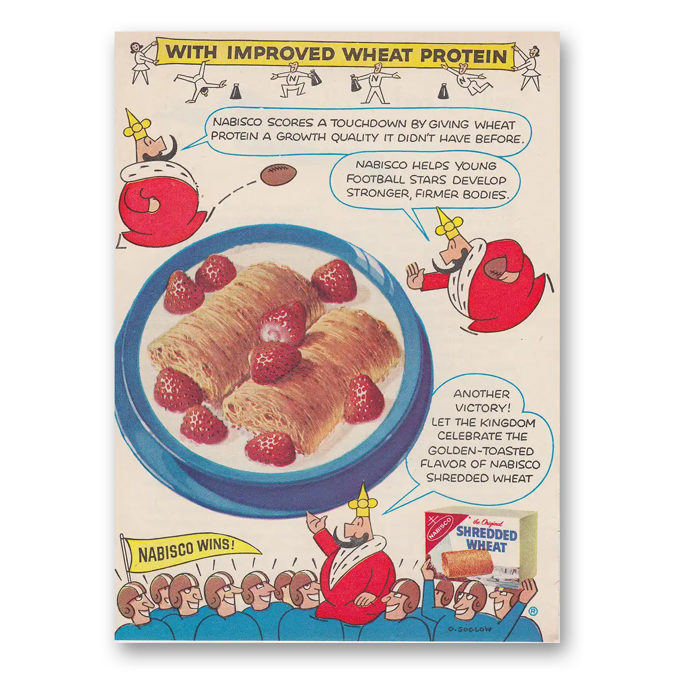 1959 Shredded Wheat Football Improved Wheat Protein Vintage Magazine Print Ad