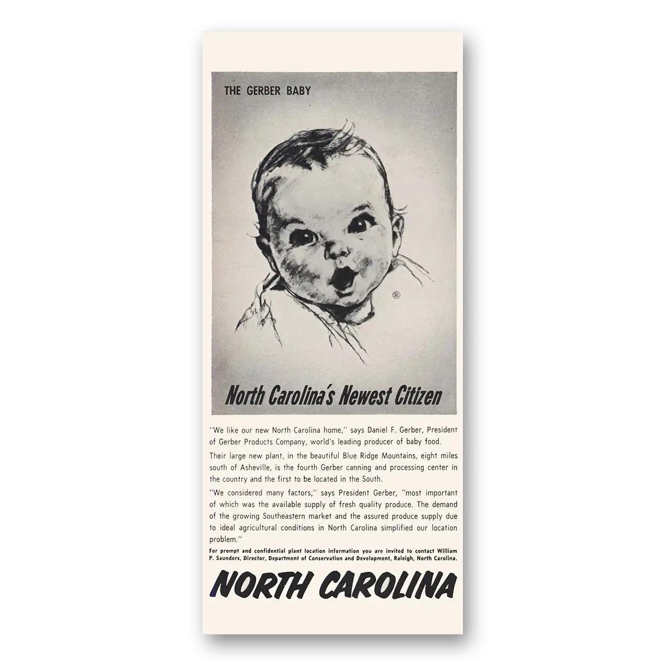 1959 North Carolina Gerber Baby Newest Citizen Vintage Magazine Print Ad