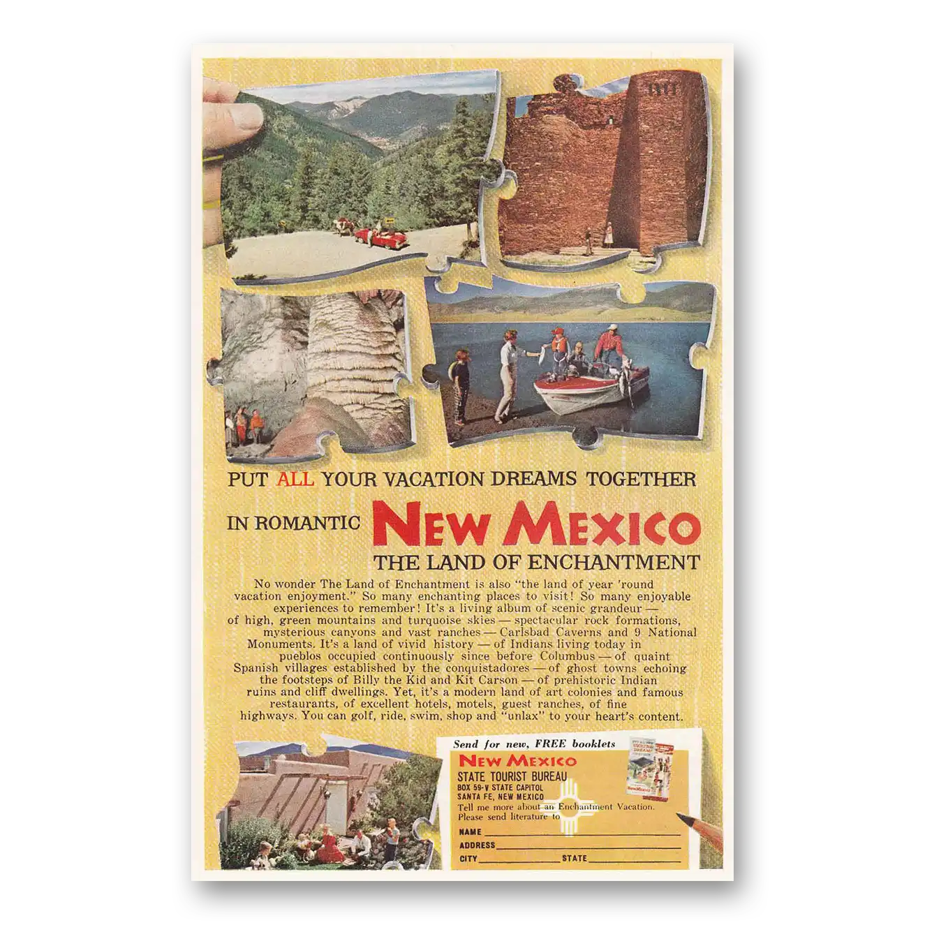 1959 New Mexico Put All Your Vacation Dreams Together Vintage Magazine Print Ad