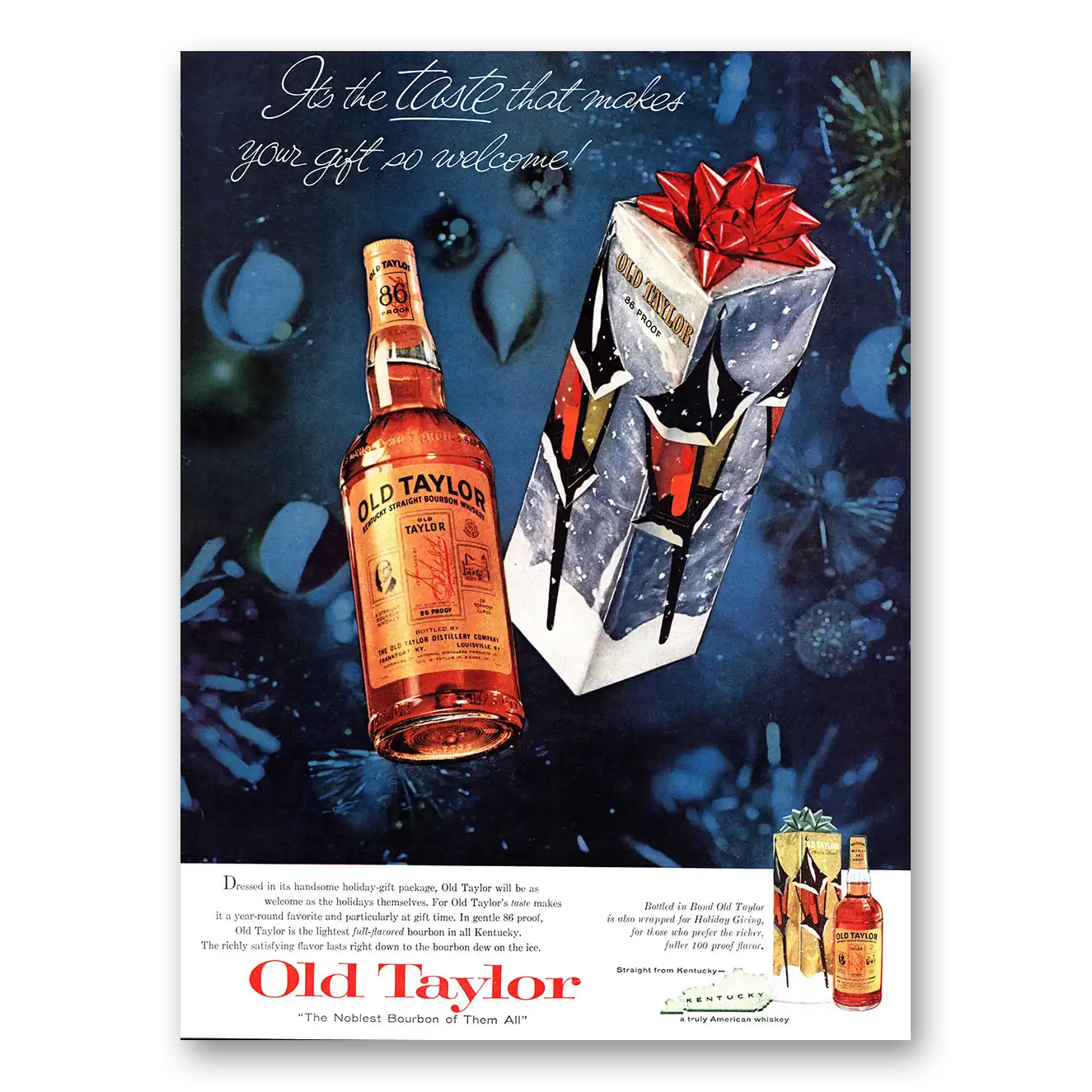 1959 Old Taylor Bourbon Whiskey Taste That Makes Your Gift So Welcome Vintage Magazine Print Ad