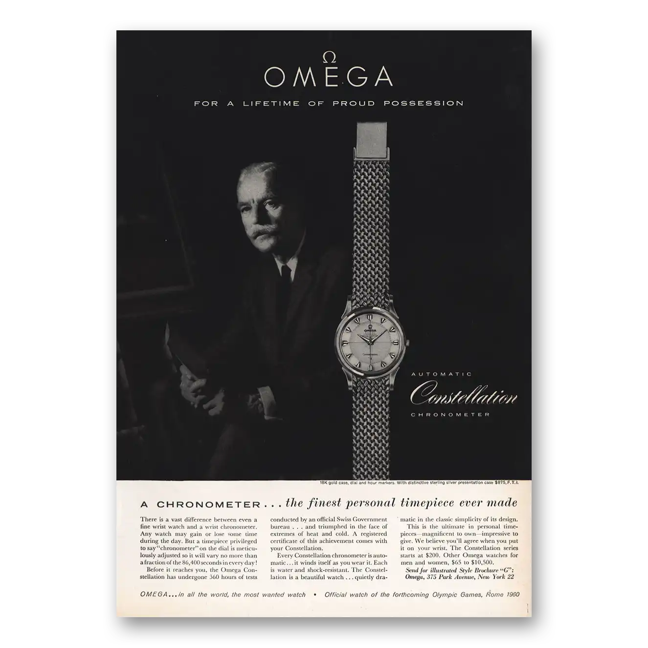 1959 Omega Watch Constellation Chronometer Proud Possession Vintage Magazine Print Ad