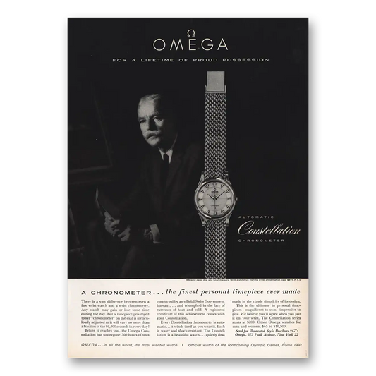 1959 Omega Watch Constellation Chronometer Proud Possession Vintage Magazine Print Ad