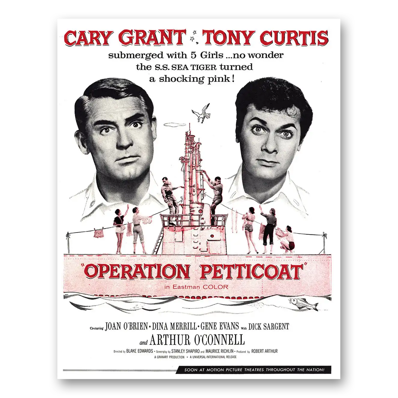 1959 Operation Petticoat Movie Promo Cary Grant and Tony Curtis Vintage Magazine Print Ad