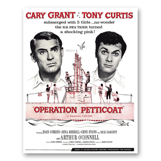 1959 Operation Petticoat Movie Promo Cary Grant and Tony Curtis Vintage Magazine Print Ad