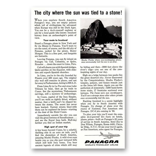 1959 Panagra Airlines Machu Picchu Vintage Magazine Print Ad